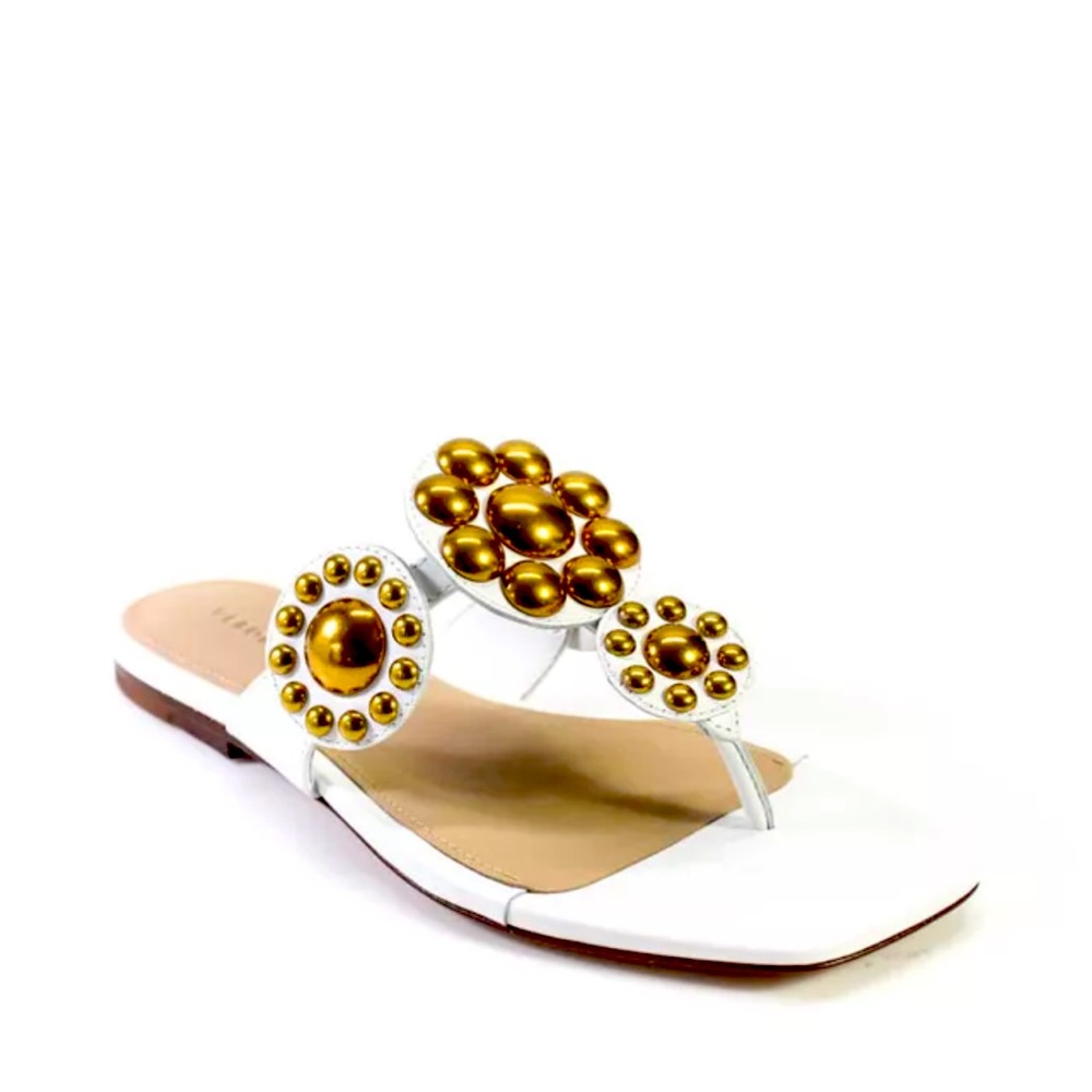 NIB Veronica Beard 'Minari' Embellished Leather Thong Sandals, White Size 7.5/38